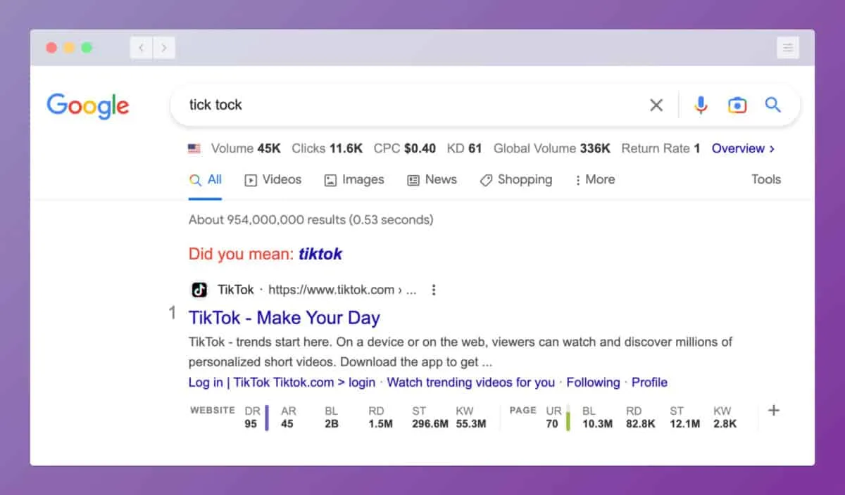 Google autocorrecting a misspelled search term back to the correct spelling
